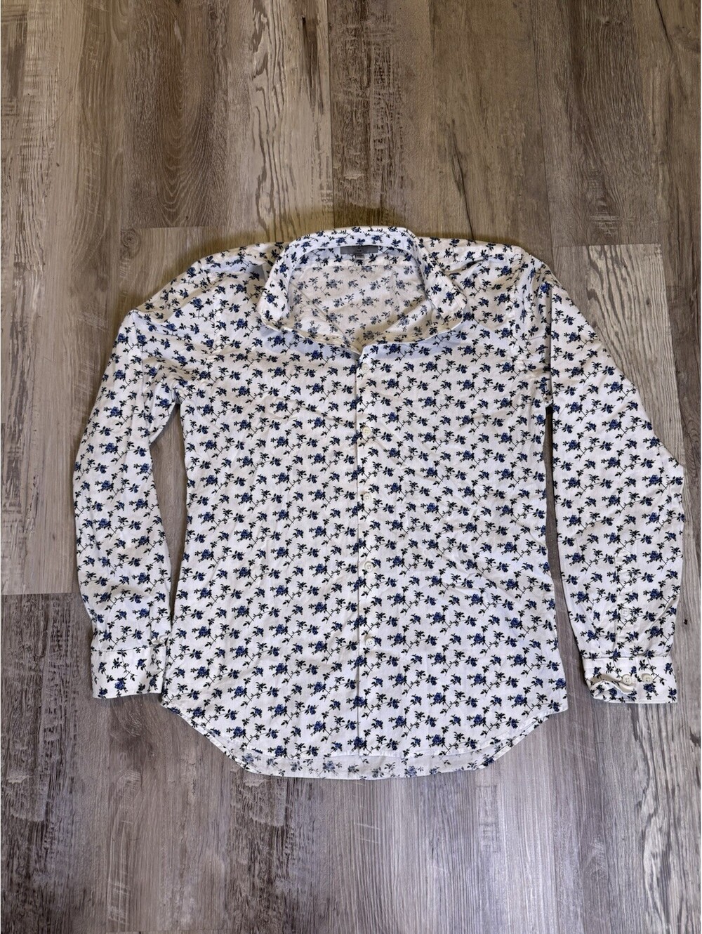 Express Men’s Slim Fit Medium Blue Floral Long Sleeve Button-Up Dress Shirt